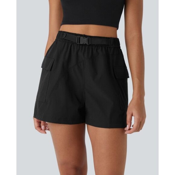 Halara Waterproof High Waisted Belted Pocket Hiking Cargo Shorts Sz Large Black - Picture 12 of 14